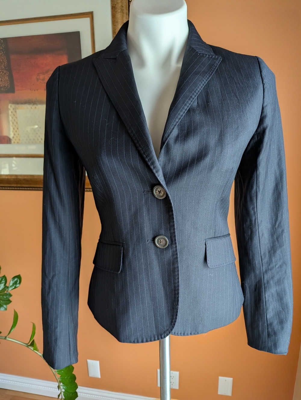 J. Crew Navy Pinstripe Tailored Women's Blazer 100% Wool Size 2